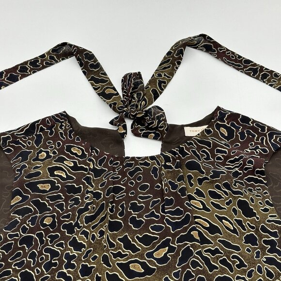 Tory Burch Tanya Women's Size 2 Brown Silk Abstract Leopard Sleeveless Blouse - Picture 5 of 13